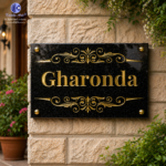 '*Customized Granite House Name Plate 9×12 Inch – Deep Engraved Black Stone Name Board with 24K Gold Finish | Weatherproof Outdoor Name Plate - Image 5