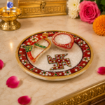 Puja Arti Thali Marble Handicraft Set 6 Inch | Makrana Marble Pooja Thali with Diya & Roli Chawal Set | Hand Painted Meenakari Marble Puja Plate - Image 4