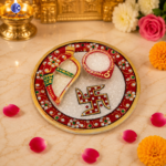 Puja Arti Thali Marble Handicraft Set 6 Inch | Makrana Marble Pooja Thali with Diya & Roli Chawal Set | Hand Painted Meenakari Marble Puja Plate - Image 3
