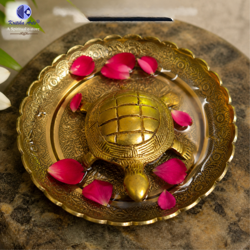 Brass tortoise with plate vastu feng shui product