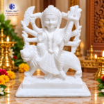 Pure White Marble Maa Durga Murti made from Italian Alabaster Stone with detailed carving for home temple and Navratri worship