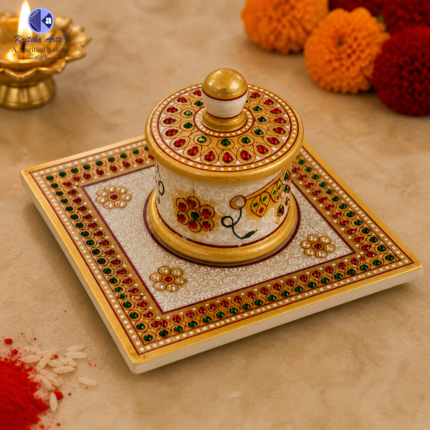 Makrana marble sindoor dibia handcrafted tilak box