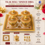 Tilak Roli Sindoor Dibia Marble Set of 4 – 9x9 Inch Pure Makrana Marble Handcrafted Sindurdani with Meenakari Work | Puja Kumkum Box Set for Home Temple - Image 4