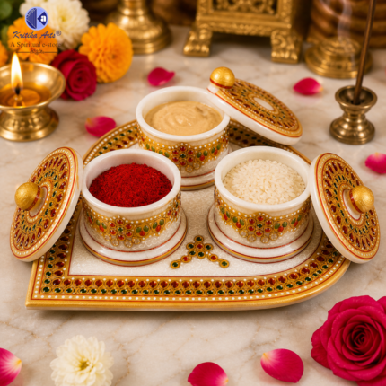 Makrana marble tilak roli sindoor dibia set 3 pieces