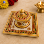 White marble roli kumkum container for puja