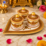 marble sindurdani meenakari pooja set with base plate