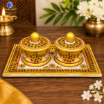 Makrana marble sindoordani pooja set with plate