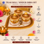 Tilak Roli Sindoor Dibia Set (3 Pieces) with Marble Base Plate 9x9 Inch | Pure Makrana Marble Handcrafted Sindurdani | Meenakari Painted Pooja Set | Premium Gift Item - Image 2