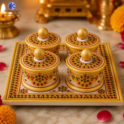 Makrana marble sindoor dibia set of 4 with meenakari work