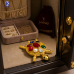 Tortoise Navratna Turtle Idol – Brass Gold Plated Feng Shui Kachua with 9 Semi-Precious Stones for Vastu, Wealth, Good Luck & Home Décor (7.5 cm) - Image 2