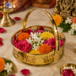 Brass Pooja Dalia Basket with Handle for Flowers and Puja Samagri