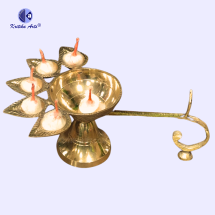Panch Aarti Panch Mukhi Brass Deepak for Hindu Puja