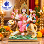 ,*Maa Durga Idol Sculpture – 9 Inch White Hybrid Polymarble Murti with Gold Traditional Painting - Image 4