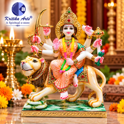 Maa Durga Idol Sculpture – 9 Inch White Hybrid Polymarble