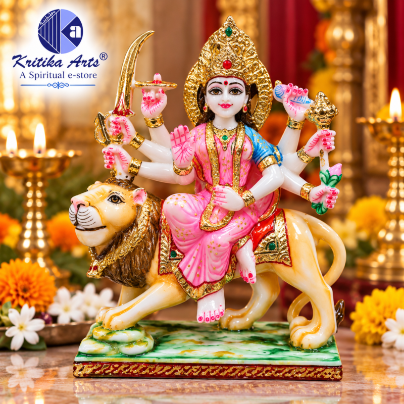 White Hybrid Polymarble Murti with Gold Traditional Painting