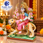 ,*Maa Durga Idol Sculpture – 9 Inch White Hybrid Polymarble Murti with Gold Traditional Painting - Image 3