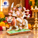 ,*Maa Durga Idol Sculpture small size 6 inch – White Polyresin Hybrid Marble Statue for Home & Office Pooja - Image 3