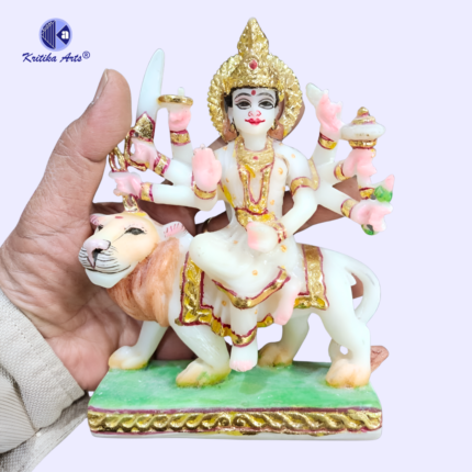 White Polyresin Maa Durga Idol Sculpture with Gold Finish