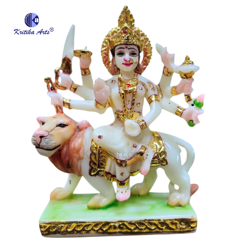 Durga Sculpture Online India White Polyresin Maa Durga Idol Sculpture with Gold Finish