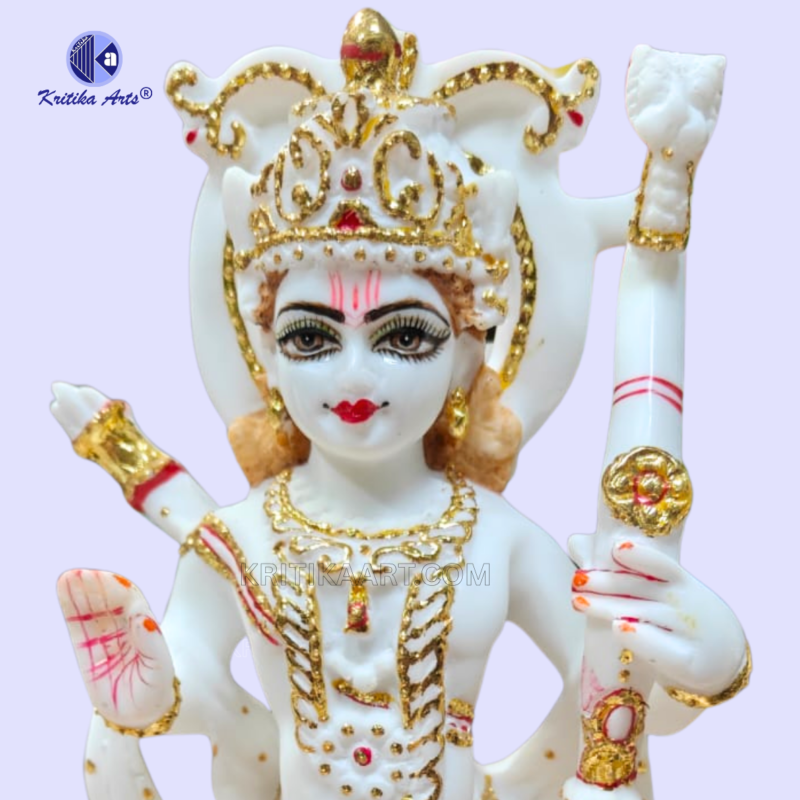 Ram Darbar Idol White Marble Gold Painted 11 Inch Set - Kritika Arts