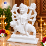 Pure White Marble Maa Durga Murti made from Italian Alabaster Stone with detailed carving for home temple and Navratri worship