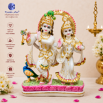 10 Inch White Gold Radha Krishna Jugal Jodi Poly Marble Idol for Home Temple and Spiritual Decor