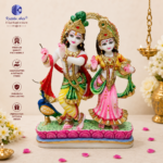 10 Inch Radha Krishna Jugal Jodi Idol | White Gold Poly Marble Radha Krishna Murti for Home Temple, Office & Mandir Decor - Image 2
