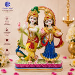 10 Inch Radha Krishna Jugal Jodi Idol | White Gold Poly Marble Radha Krishna Murti for Home Temple, Office & Mandir Decor - Image 3