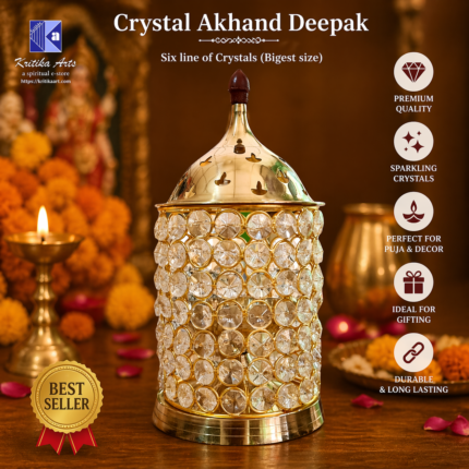 Crystal brass akhand jyot diya with premium crystals for puja and temple use