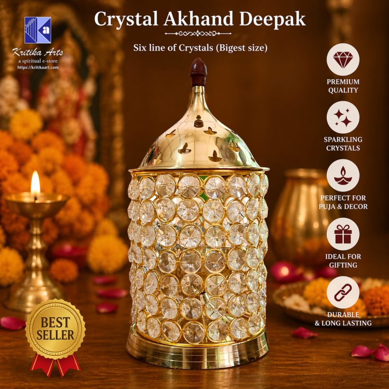 Crystal brass akhand jyot diya with premium crystals for puja and temple use