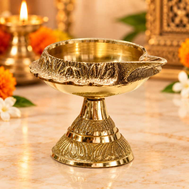 Pure Brass Kuber Deepak Diya with Stand &ndash; 3 Inch