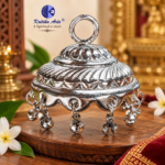 German Silver White Metal Deity Chatra with Hook & Ghunghroo | Small Temple Chhatra 2, 3 & 4 Inch - Image 2