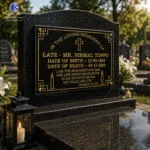 Black granite memorial plaque 12x18 inch with gold engraved text