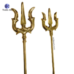 Pure solid brass Trishul with golden finish – handcrafted metal trident of Lord Shiva for temple, rituals, or home décor.”