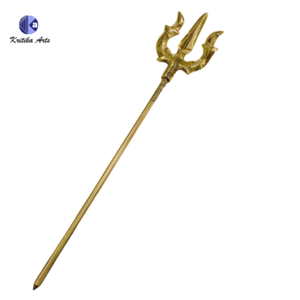 Pure solid brass Trishul with golden finish – handcrafted metal trident of Lord Shiva for temple, rituals, or home décor.