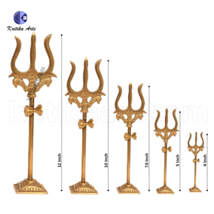 Small Solid Brass Damru Trishul with Stand