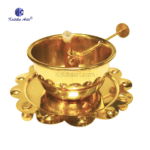 Pure Brass Akhand Jyot Diya with Adjustable Bati Knob, Wick Lifting Screw Lever and Glass Cover for Puja & Temples