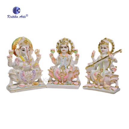 poly marble Ganesh Laxmi Saraswati set 9 inch