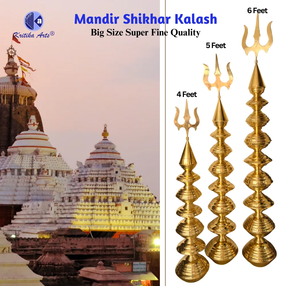 “Heavy Duty 7 Kalash Brass Temple Shikhar with Custom Polish Finish”