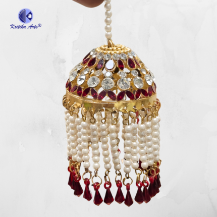 Small Devi Mata Chattra Mukut with Pearl Latkan – Gold Decorative Crown for Durga Maa Idol