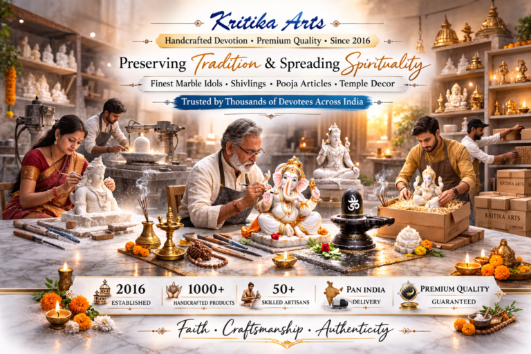 Kritika Arts artisans crafting marble idols and Shivlings in workshop – handcrafted spiritual statues and temple articles manufacturer in India