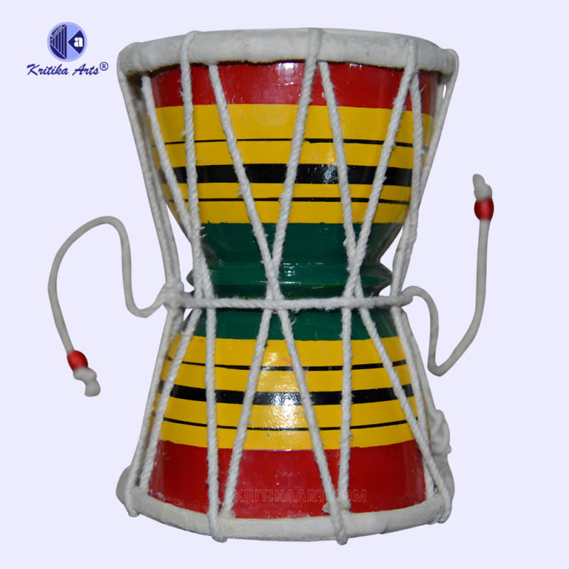Wooden & Leather Damru 6 Inch &ndash; Traditional Shiv Damru Musical Instrument for Lord Shiva Pooja