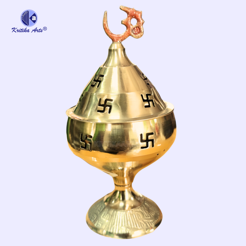 Apple Shape Akhand Diya with Stand for Home Temple Star Cut Ventilation Design