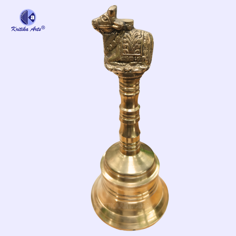 Heavy Brass Nandi Ghanti 6.5 Inch &ndash; Shiv Aarti Bell with Nandi Handle