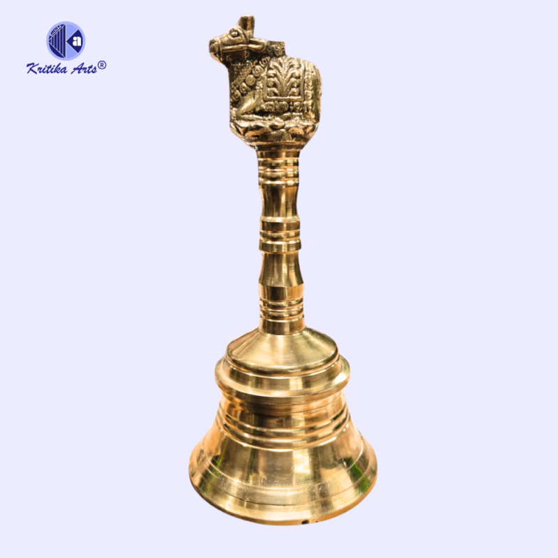 Heavy Brass Nandi Ghanti 6.5 Inch &ndash; Shiv Aarti Bell with Nandi Handle
