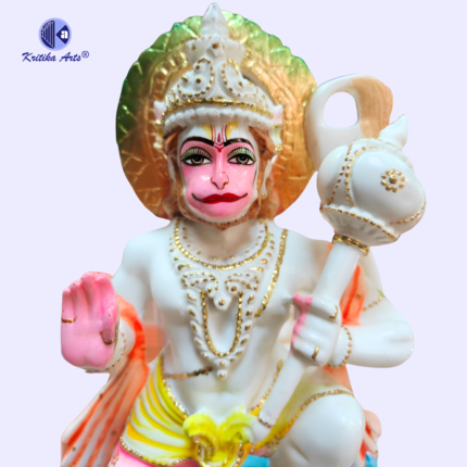 Kritika Arts Baithe Hanuman Ji Idol Aashirvad Mudra 10 Inch Poly Marble Multicolor Hand-Painted Statue for Home Mandir