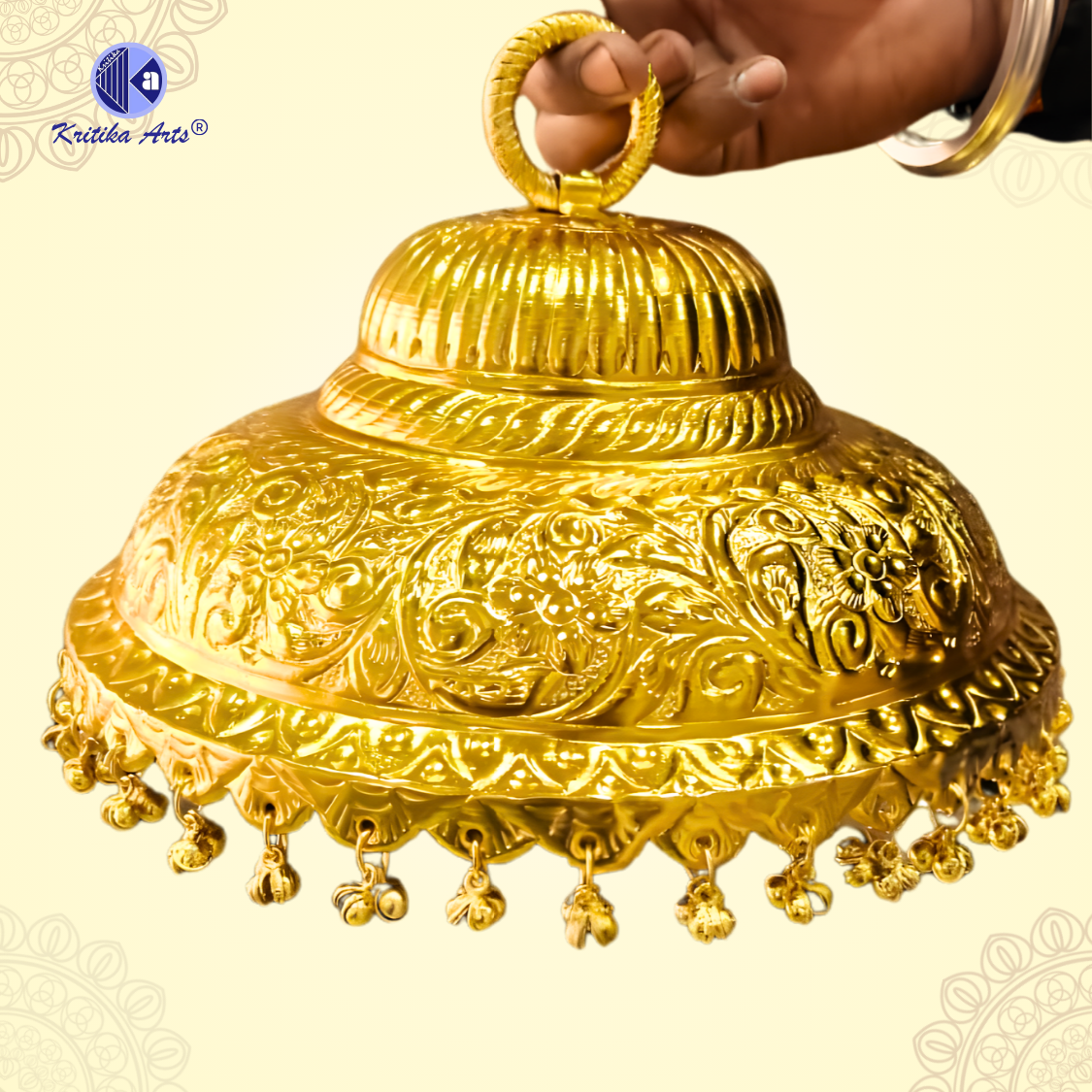 Buy Gold Plated Mata Chatra 10 Inch | Premium Temple Chattar with Hook & Ghunghroo | Big Decorative Umbrella for God Idol gold plated mata chatra 10 inch big size