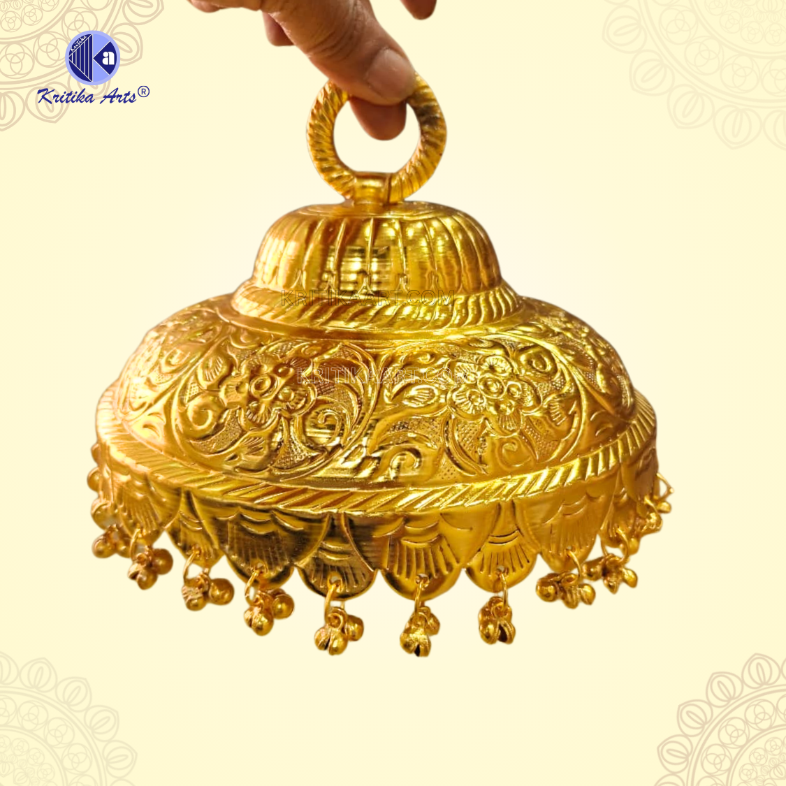 Buy Gold Plated Mata Chatra 8 Inch | Carved Temple Chatra with Ghunghroo & Hook | Decorative Chattar for God Idol gold plated mata chatra 8 inch