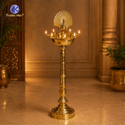 40 inch brass stand deepak with 7 wicks morkiran design for inauguration ceremony and temple use