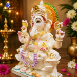 Hybrid Poly Marble Ganesh Idol – 9 Inch | Traditionally Hand Painted Ganpati Murti for Home Temple, Office & Puja | By Kritika Arts - Image 3